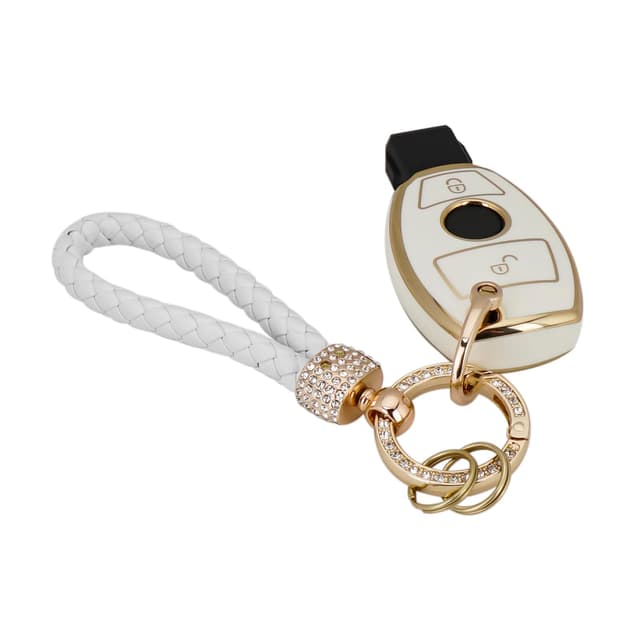 🔑 GZXNKEY Autoschlüssel TPU Schutzhülle 2 Tasten für Mercedes-BenzBGA A B C E Klasse Autoschlüssel Schutzhülle (Gold Trimmed Weiß)