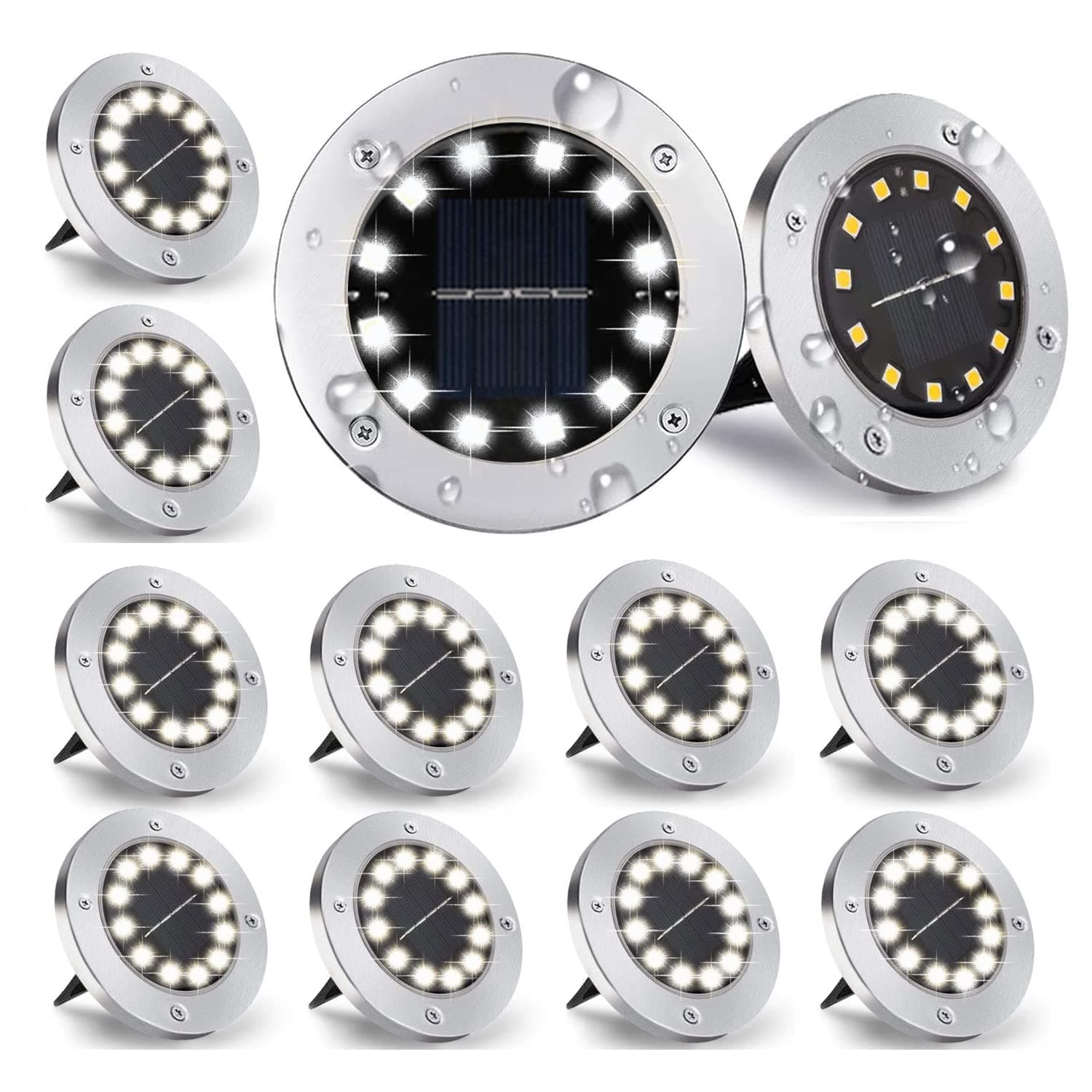 🌞 Nurkoo [12 Stücke] Solar Bodenleuchte Aussen | 12 LEDs Solarleuchten 800mAh Disk Lights