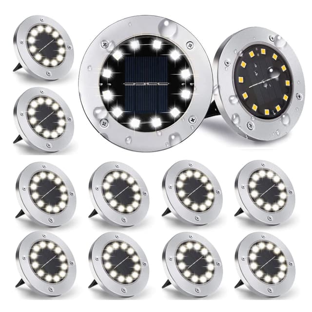 🌞 Nurkoo [12 Stücke] Solar Bodenleuchte Aussen | 12 LEDs Solarleuchten 800mAh Disk Lights