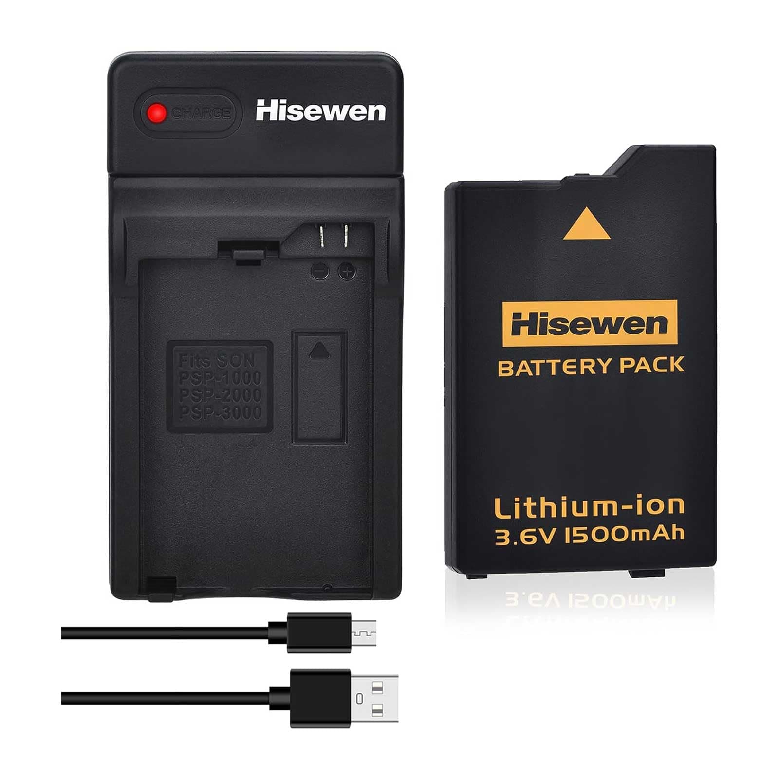 Hisewen 1500mAh PSP-S110 Akku und Ladegerät für Sony PSP3000 / PSP2000 Konsole