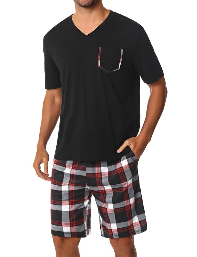 🌙 Uniexcosm Schlafanzug Herren Kurz Pyjama Set für Sommer XXL Schwarz