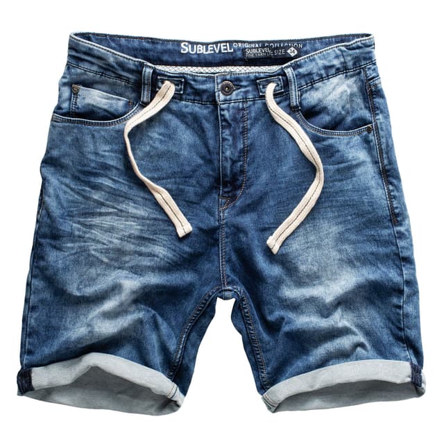 👖🔥 Sublevel Herren Sweat Shorts Jeans Bermuda Denim Jogging Vintage Cargohose W29 - W42 40W Dunkelblaue Denim_28