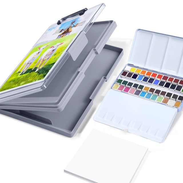 MEI LIANG Reise-Aquarell-Set 🎨🖌️ 48 Farben + 100% Baumwoll-Aquarellpapier 📦