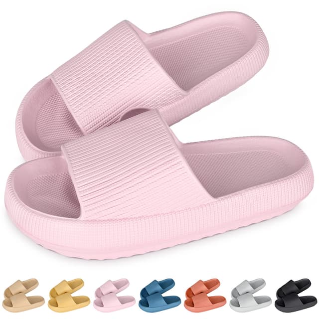 🌈🌟 SHAINE Badeschuhe Herren Damen Cozislides Original Slippers 🌸 Badeschlappen Cloudyzz Schlappen Wolke Hausschuhe Gummi Home Slippers rutschfeste Pantoletten Sommer Garten Badelatschen Flip Flops 38/39 EU Rosa