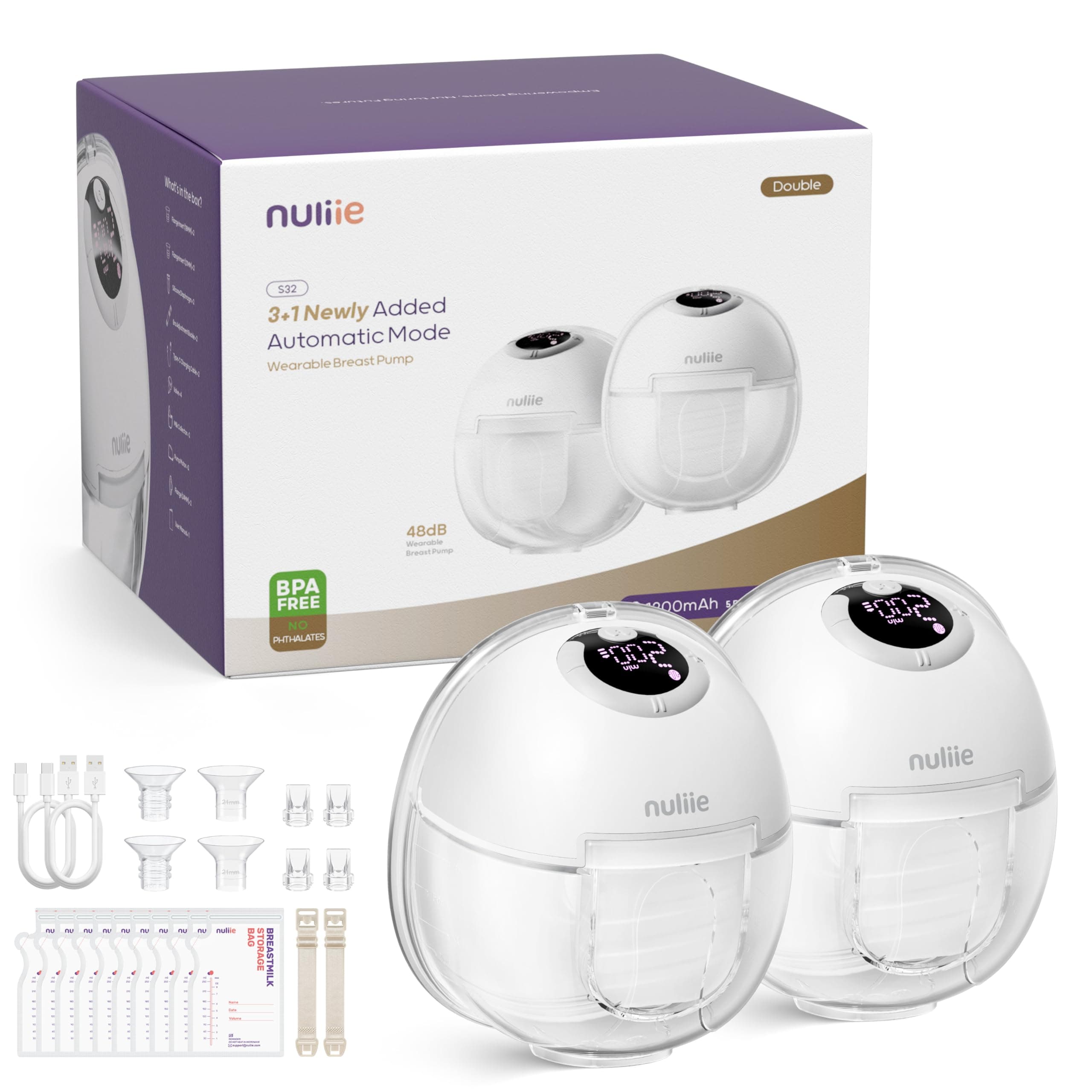 🤱🏼🍼 Nuliie Elektrische Milchpumpe S32 - 2 Packs Weiß 🍼🤱🏼
