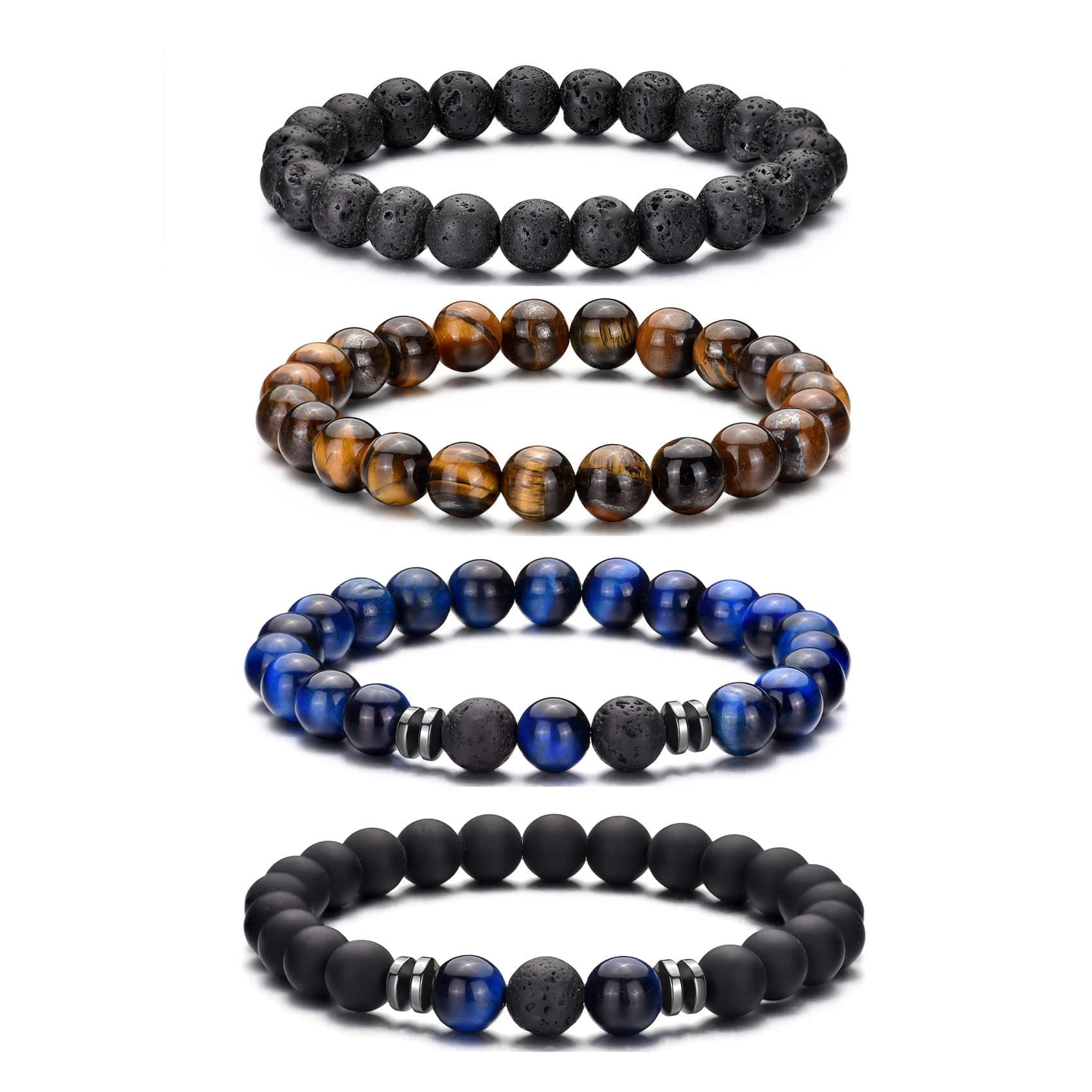 RANKEEF Perlenarmband Herren 8mm Set 🌟 Stretch-Armbänder Tigerauge 🐯