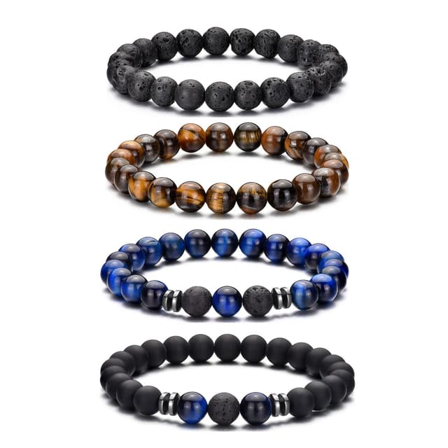 RANKEEF Perlenarmband Herren 8mm Set 🌟 Stretch-Armbänder Tigerauge 🐯