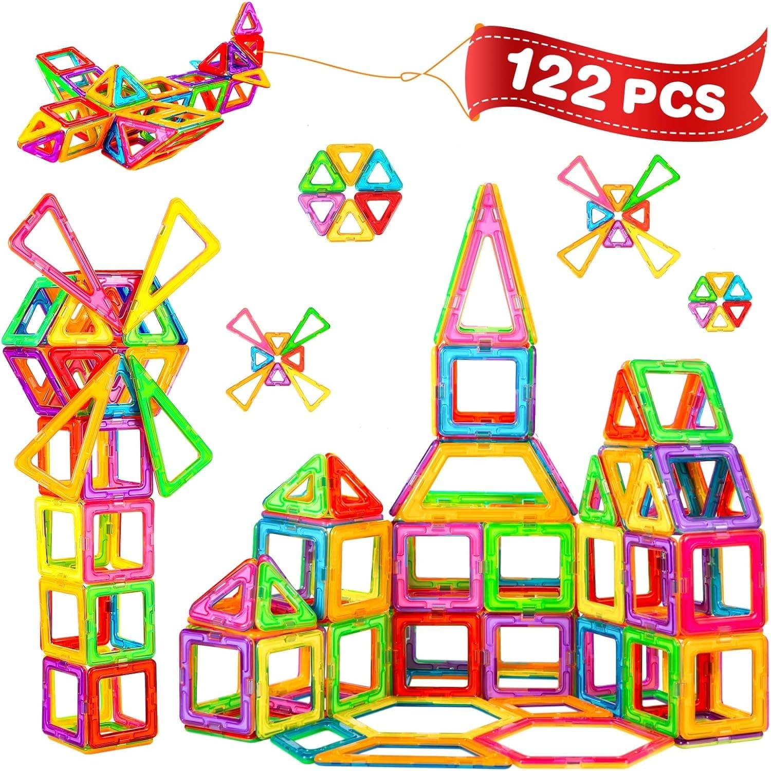 Crenova Magnetische Bausteine 122 Teile 🌈 Magnetspielzeug für Kinder