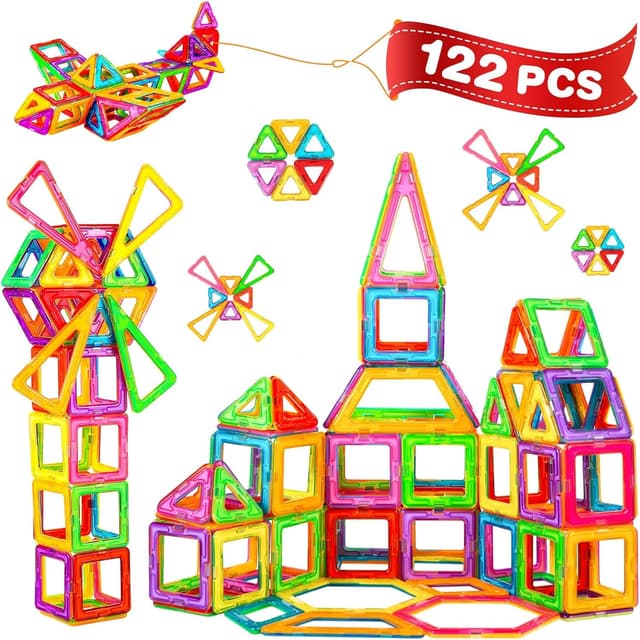 Crenova Magnetische Bausteine 122 Teile 🌈 Magnetspielzeug für Kinder