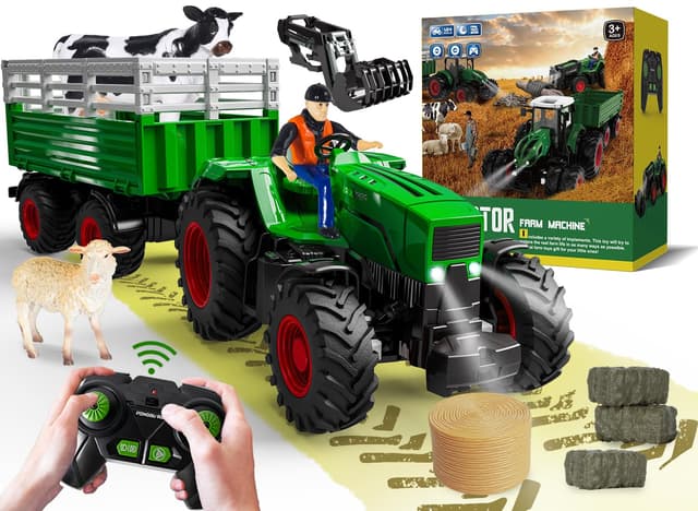 🚜🐄🐑 PENGBU RC Ferngesteuerter Traktor mit Anhänger - Spielzeug für Kinder ab 3 Jahren