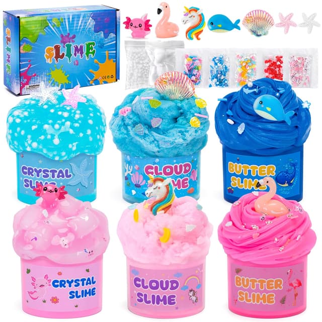 FGZU 6 Stück Slime Set mit Fluffy Cloud Slime, Butter Slime ＆ Clear Slime