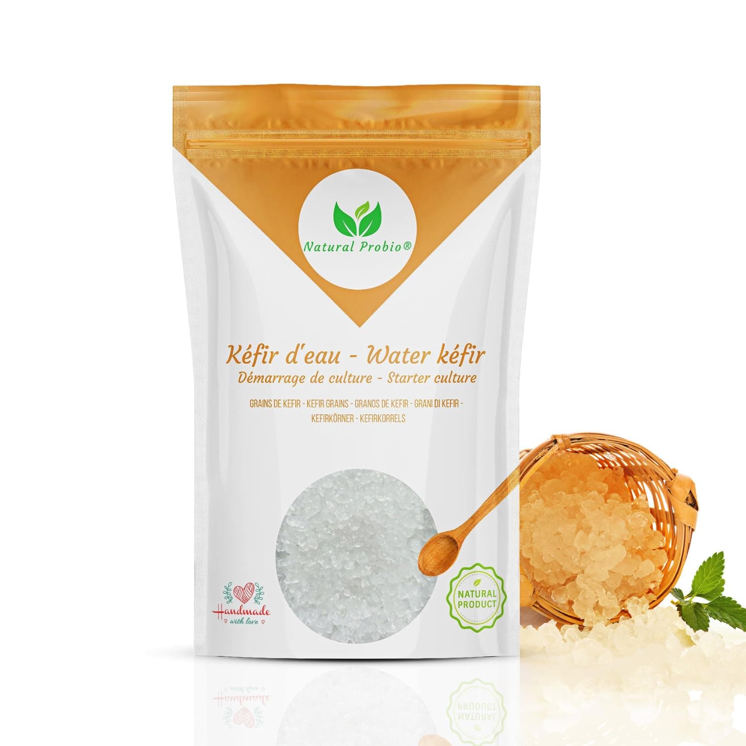 🌿 Natürlicher Probio® Wasserkefir Starter Set + Anleitung, Rezept, Tipps, E-Book & Kundenservice