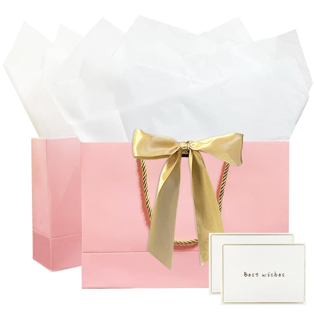 🎁 Geschenktüten mit Henkel, Geburtstag Papiertüten mit Schleife, 2 Stück Geschenktaschen Partytüten Geschenk Tüten Rosa 🛍️