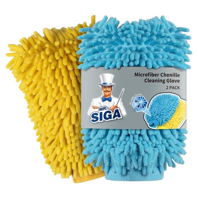 🌟 Angebot: MR.SIGA Mikrofaser Waschhandschuh, 2 Stück, Blau & Gelb 🧼