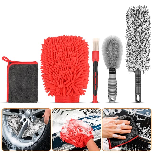 🚗🌟 Preciva Auto Reinigungsset, 5tlg. Auto Reinigungsbürsten Set für Auto Reinigung Innenraum und Außen 🌟🚗