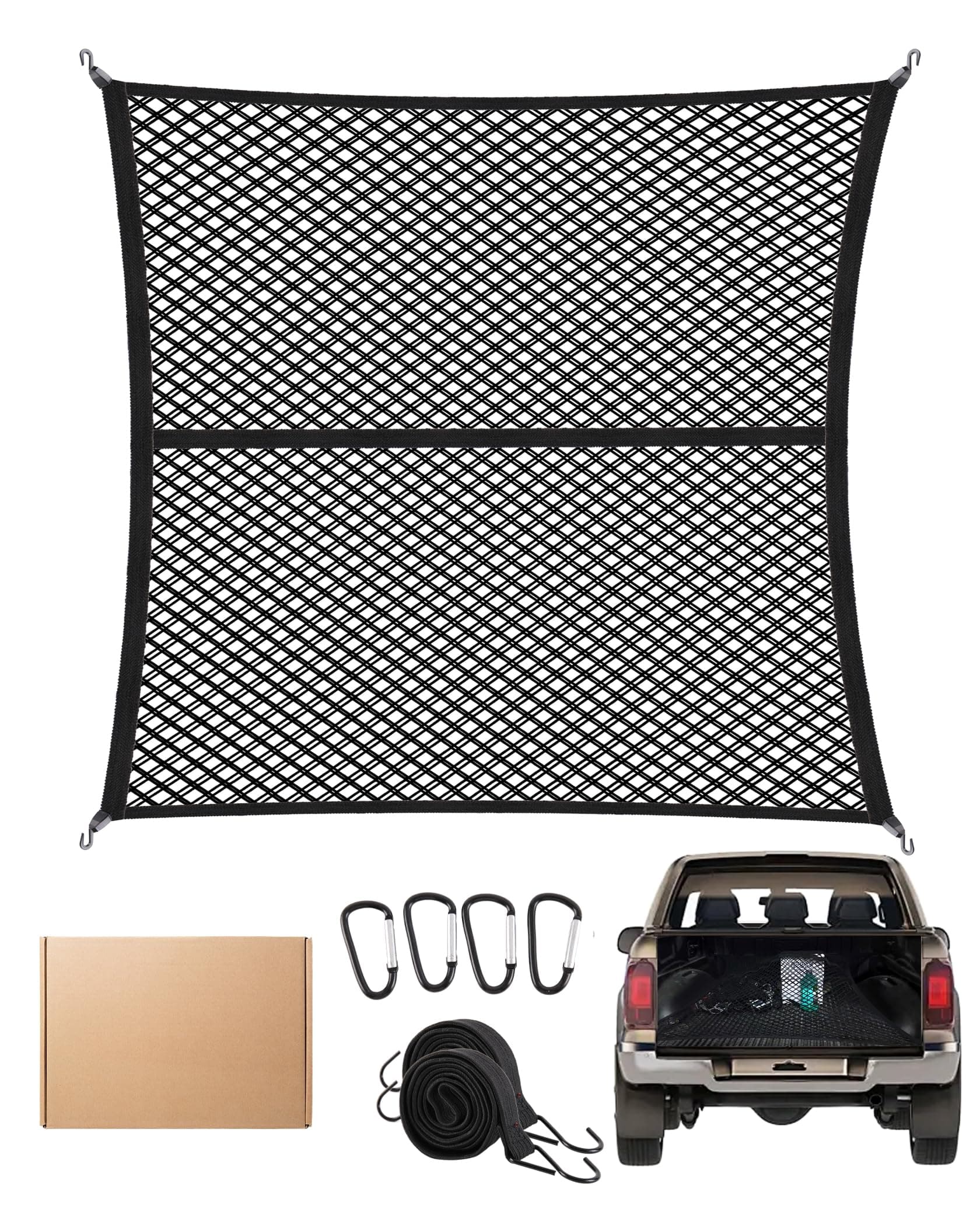 🚚 FoundGo 120x120cm Gepäcknetz [Max. 210x210cm Dehnbar] 🧳 Hochelastisches Kofferraumnetz