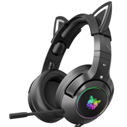 PHNIXGAM Gaming-Kopfhörer für PS4, PS5, Xbox One X/S (Ohne Adapter), 3.5mm Kopfhörer mit abnehmbaren Katzenohren, Mikrofon, RGB, Surround-Sound für PC, Mobiltelefon (Schwarz) 🎧🎮