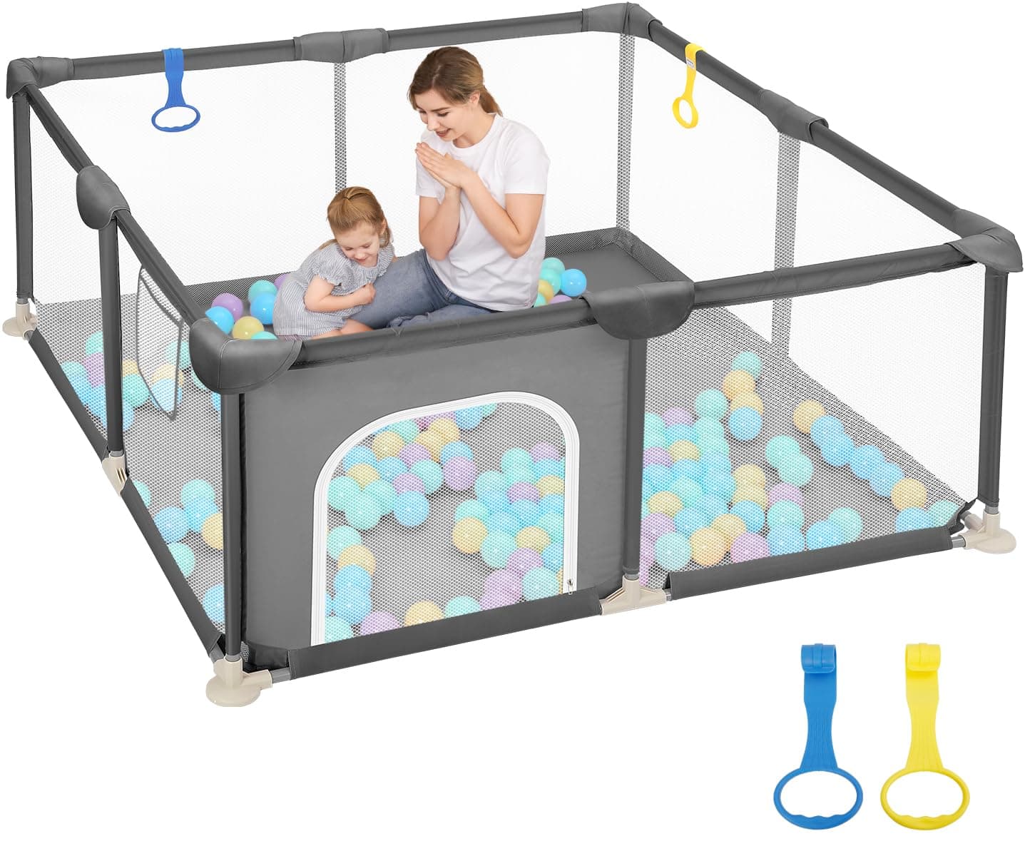 Dripex Laufstall Baby 124x124cm - 🌟 Atmungsaktives Netz 🌟 Spielbereich für Kinder 🌟 Dunkelgrau 124×124cm