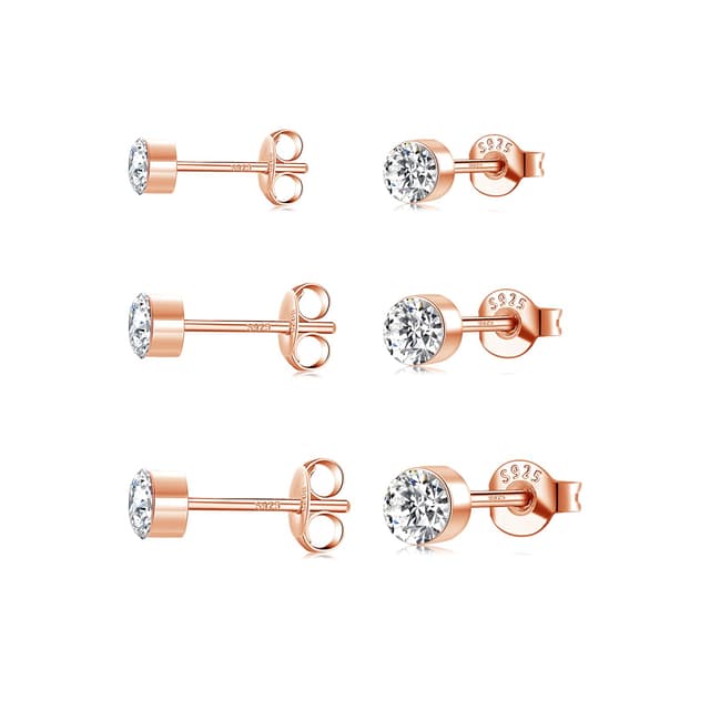 Silber Ohrstecker Set für Frauen 👸💎 925 Sterling Silber, hypoallergen, AAAAA Clean Cubic Zirkonia Rosegold