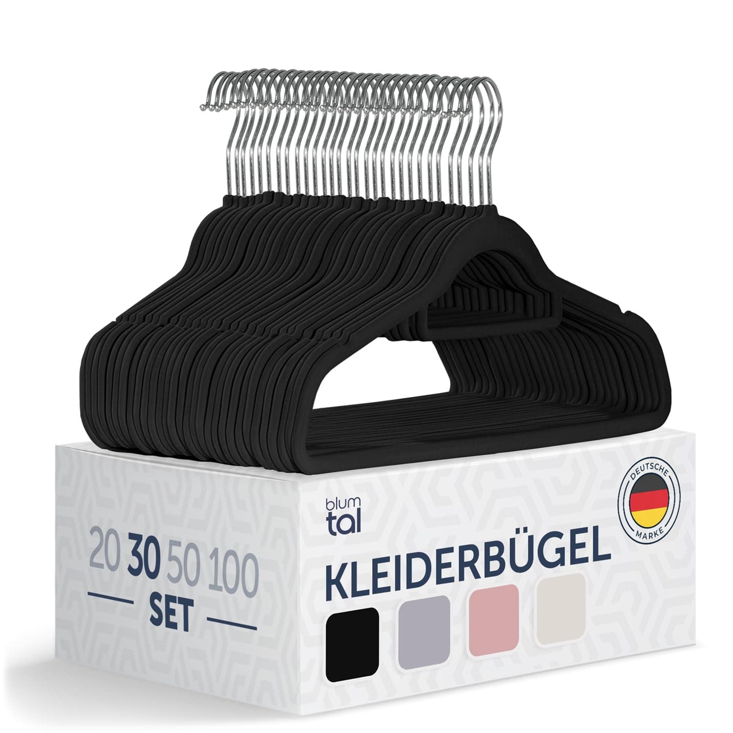 👗🔄 Blumtal Kleiderbügel 30 Stück - Samtbügel Schwarz - Platzsparend und Rutschfest