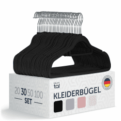👗🔄 Blumtal Kleiderbügel 30 Stück - Samtbügel Schwarz - Platzsparend und Rutschfest