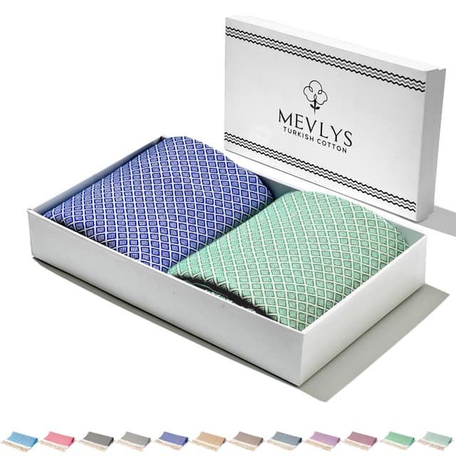 MEVLYS Strandtuch Hamamtuch [2er Set] Saunatuch Saunahandtuch groß 100x180 Duschtuch Strandhandtuch Picknickdecke Yogatuch Baumwolle Extra Leicht Damen&Herren (Mint/Sax Blau) Mint / Sax Blau
