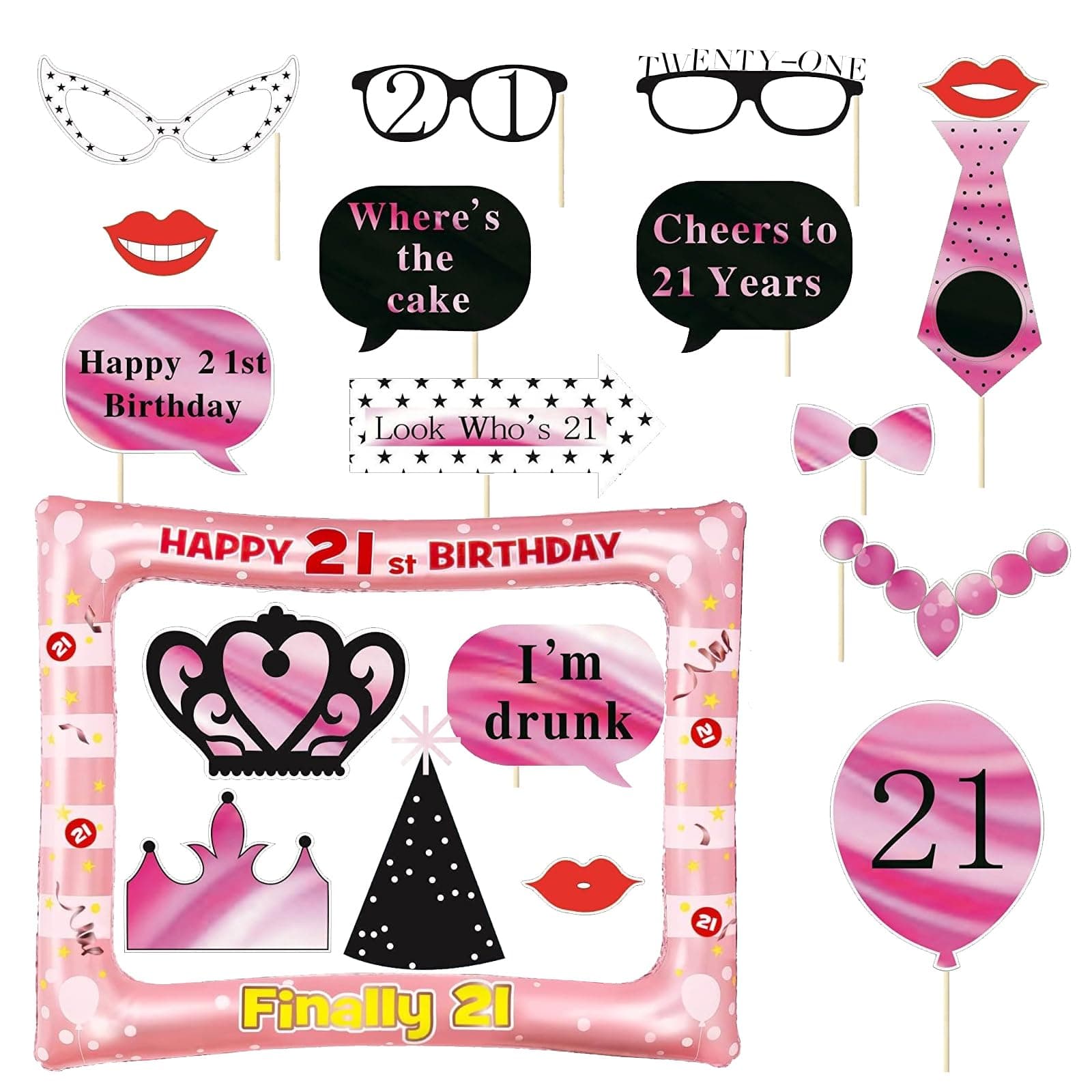 🎉 Zfseyuh 21. Geburtstag Deko Fotorequisiten 📸 Aufblasbarer Bilderrahmen Geburtstag 🎈 Photo Booth 21 Mädchen 🎀 Selfie-Requisiten Dekorationen für Geburtstagsfeiern（Rosa）