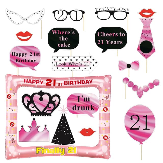 🎉 Zfseyuh 21. Geburtstag Deko Fotorequisiten 📸 Aufblasbarer Bilderrahmen Geburtstag 🎈 Photo Booth 21 Mädchen 🎀 Selfie-Requisiten Dekorationen für Geburtstagsfeiern（Rosa）
