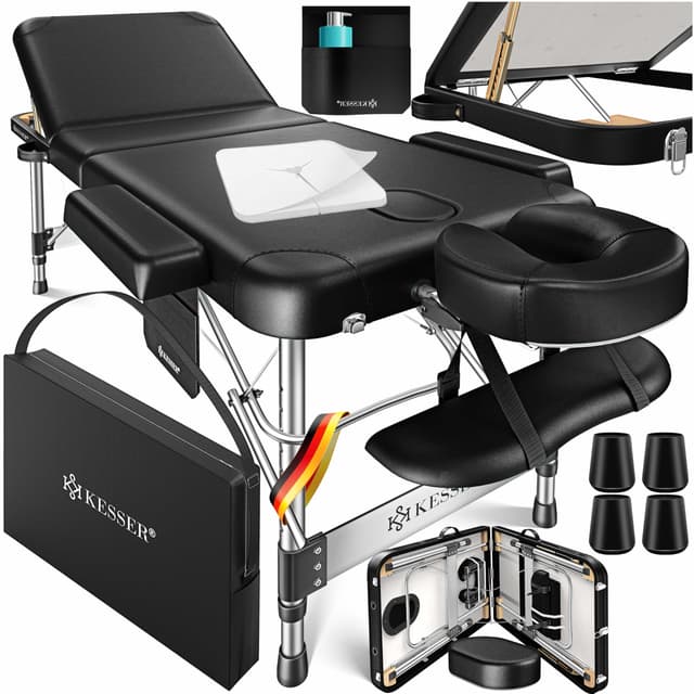 🌟 KESSER® Mobile Massageliege 70 cm Breit klappbar & höhenverstellbar 🌿 3 Zonen Massagebett Kosmetikliege 🌺 Therapieliege Aluminium + 10x Gesichtsauflage mit Kopfstütze Armlehnen Tasche