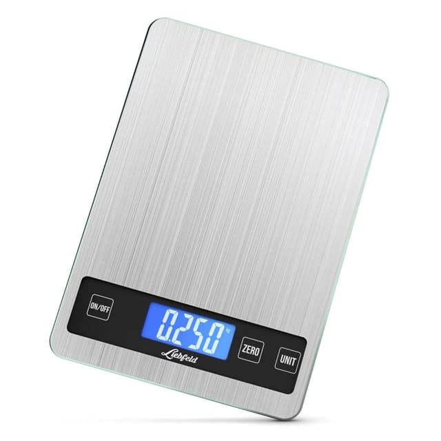 🌟 Liebfeld Küchenwaage Digital - Präzise Waage aus Edelstahl u. Glas mit großer Wiegefläche bis 15kg 🌟
