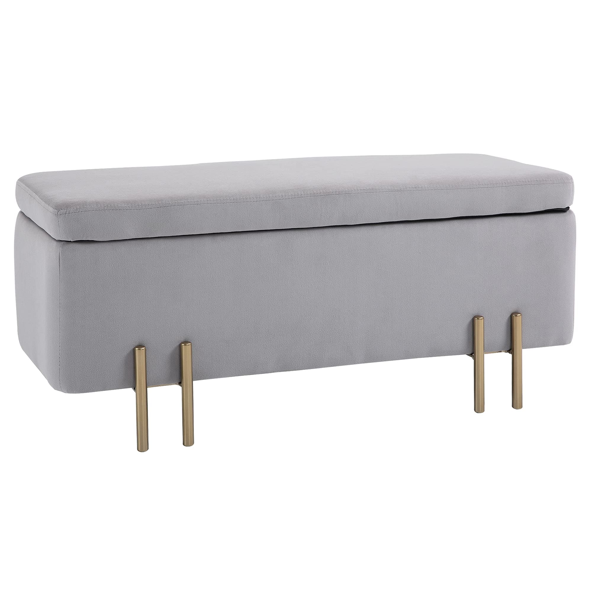 HOMCOM Sitzbank mit Stauraum Polsterbank mit Samtoptik, Sitztruhe mit Metallbeine, Truhenbank für Wohnzimmer Schlafzimmer Flur 100 x 40 x 42 cm, Hellgrau 😍🛋️