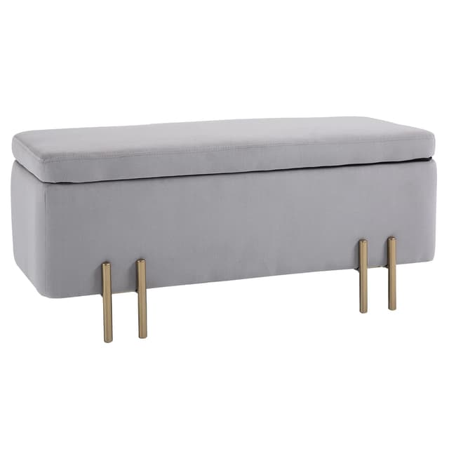 HOMCOM Sitzbank mit Stauraum Polsterbank mit Samtoptik, Sitztruhe mit Metallbeine, Truhenbank für Wohnzimmer Schlafzimmer Flur 100 x 40 x 42 cm, Hellgrau 😍🛋️
