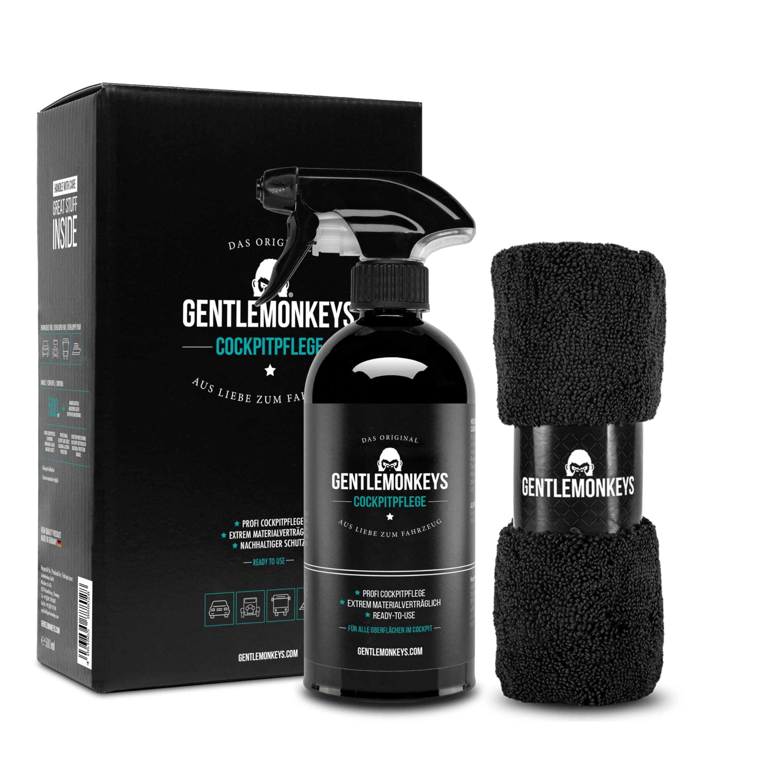 🚗 GENTLEMONKEYS Profi Cockpitpflege Auto (500ml) inkl. Mikrofasertuch 🧼💼