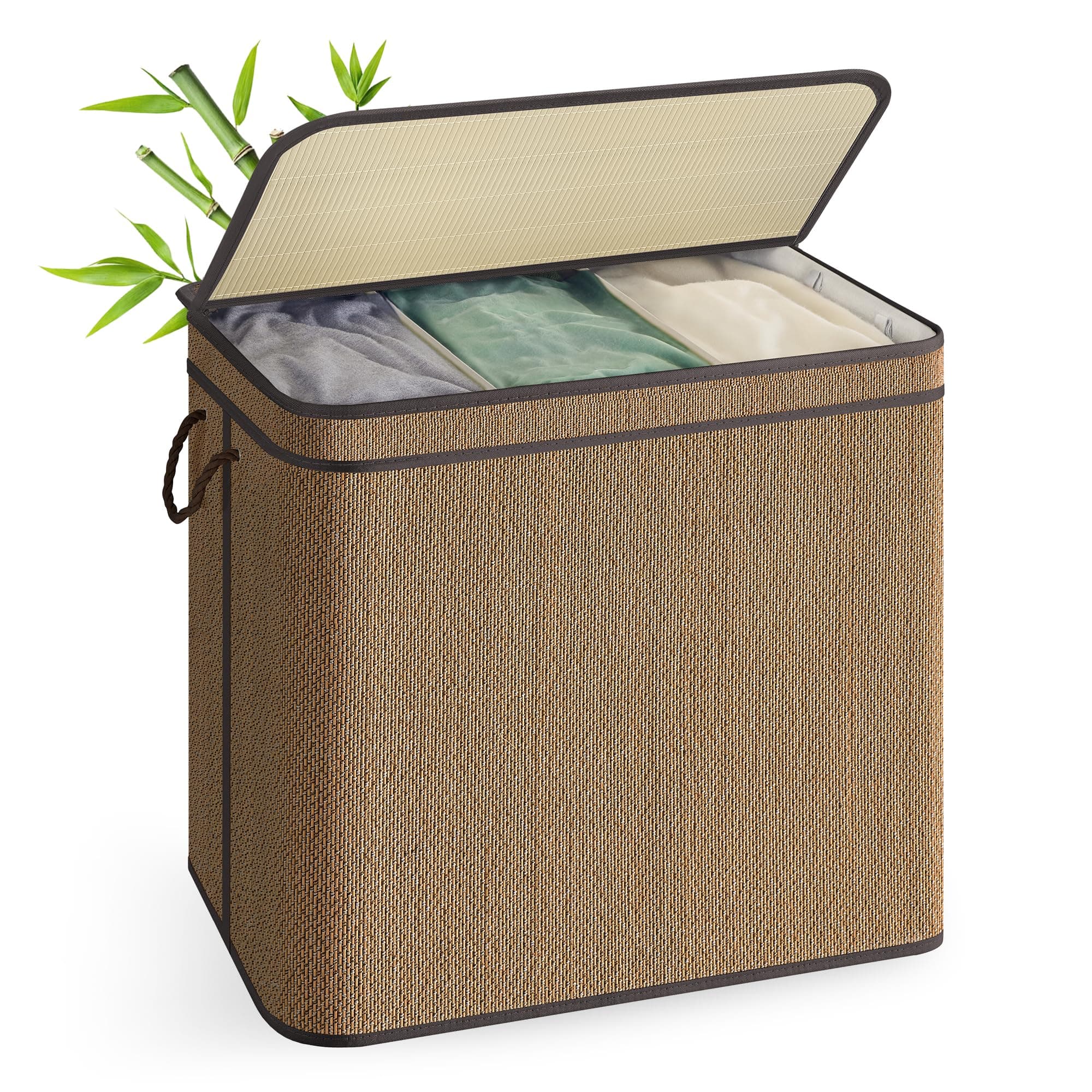 🧺 SONGMICS Wäschekorb 3 Fächer, Wäschesammler Bambus 170L Braun