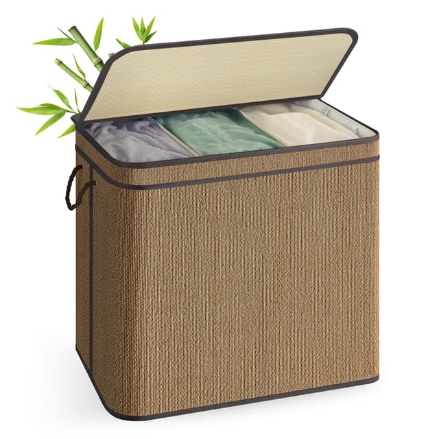 🧺 SONGMICS Wäschekorb 3 Fächer, Wäschesammler Bambus 170L Braun