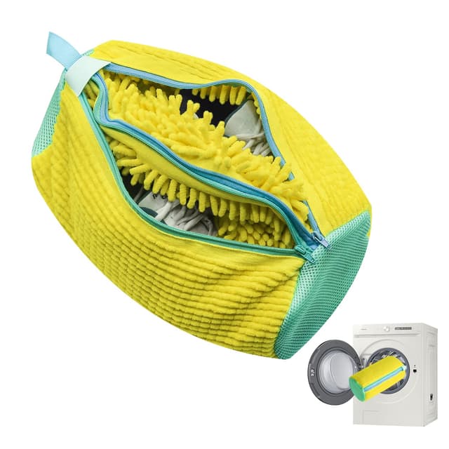 TrendGate 2 in 1 Schuhwaschbeutel Waschmaschine 🌟 Doppel-Reißverschluss Doppeltaschen Schuhbeutel - Gelb