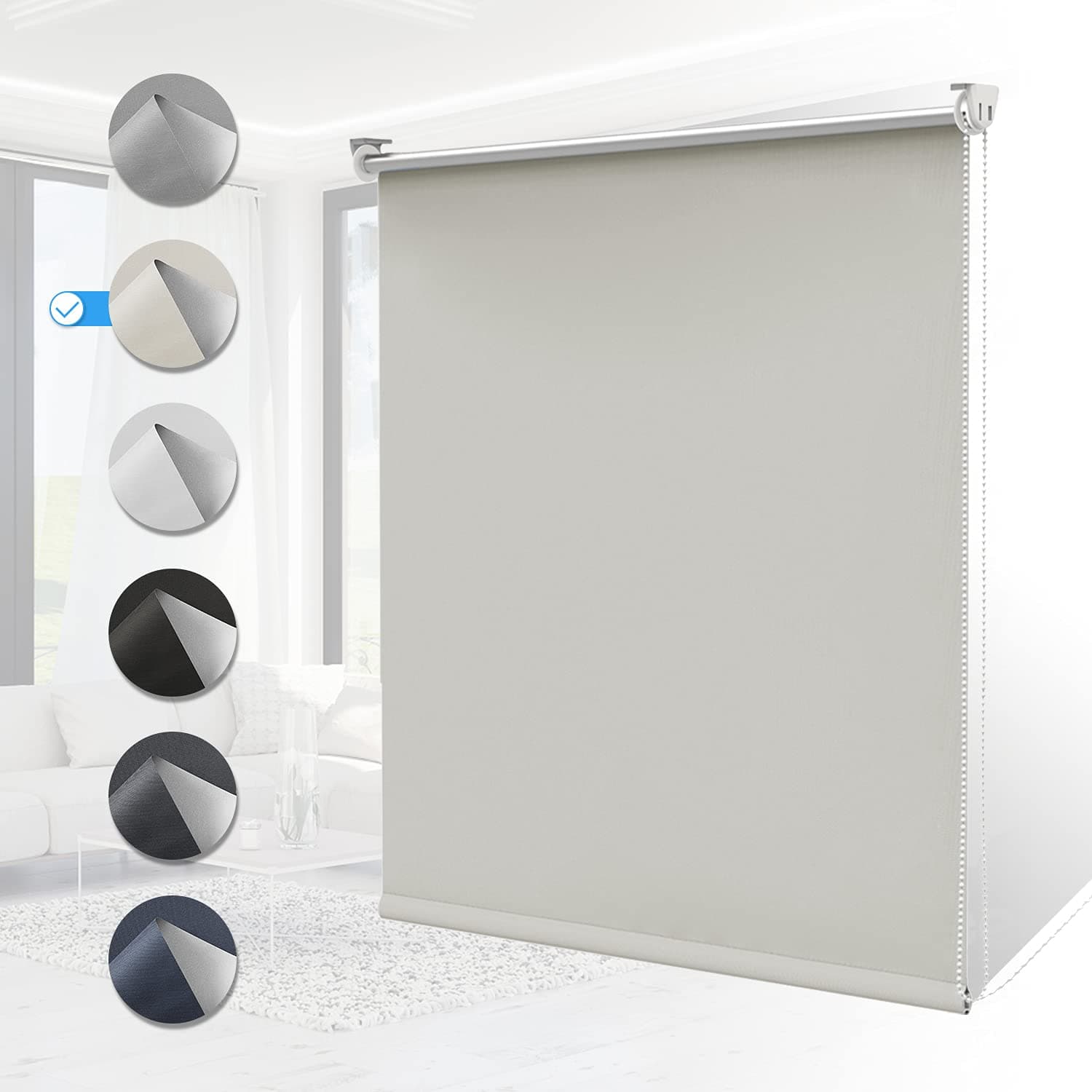Verdunklungsrollo ohne Bohren B95 x H200 cm Creme Thermo Rollo Klemmfix