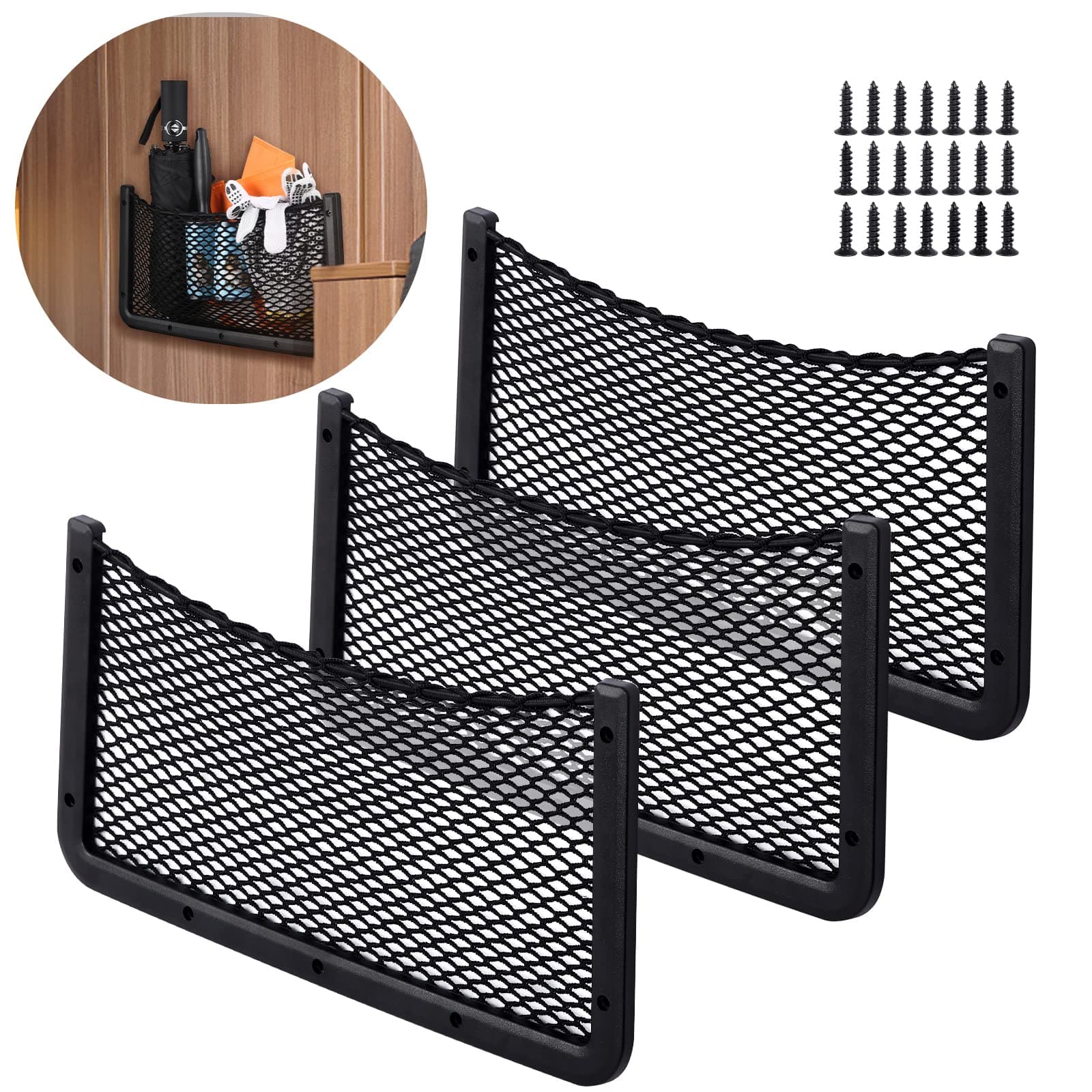 🚗🌟 UIHOL Kofferraum Netztasche 3 Stück - Auto Aufbewahrungsnetz Gepäcknetz Tasche 40 * 20CM