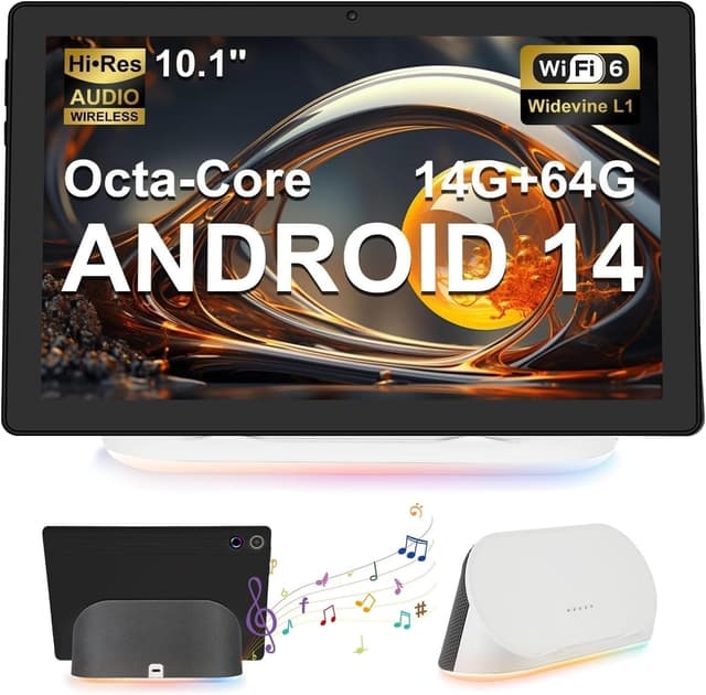 Whitedeer Tablet 10 Zoll Android 14 Octa-Core | 14GB RAM+64GB ROM | AI Cloud Album 📸 | Wi-Fi 6&BT 5.3(Schwarz)