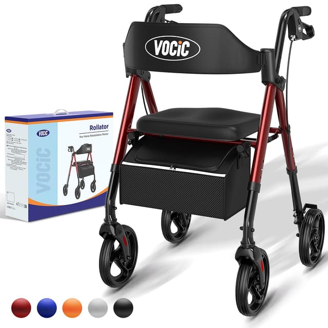 VOCIC Rollator Faltbar und Leicht mit Sitz - Rollatoren Schmal für Wohnung - Rollatoren für Senioren Klappbar