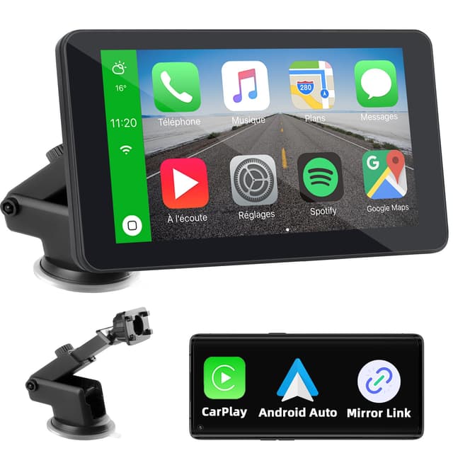 🚗 Wireless Carplay Display mit A-pple Carplay & Android Auto, 7 Zoll Tragbares Autoradio mit Bildschirm