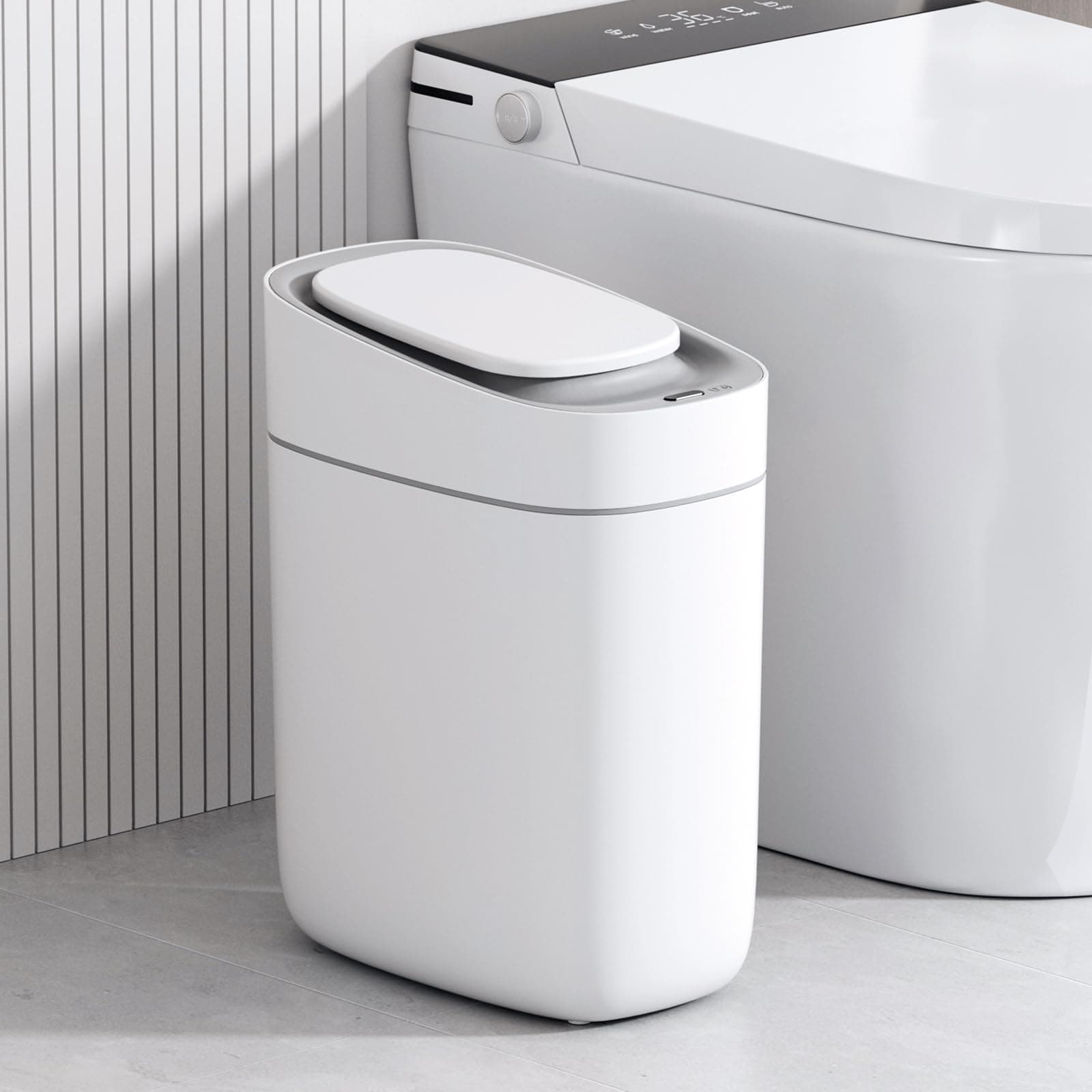 ELPHECO Automatischer Badezimmer-Mülleimer mit Deckel, Sensor, schlank, 9,5 l Weiß 🗑️