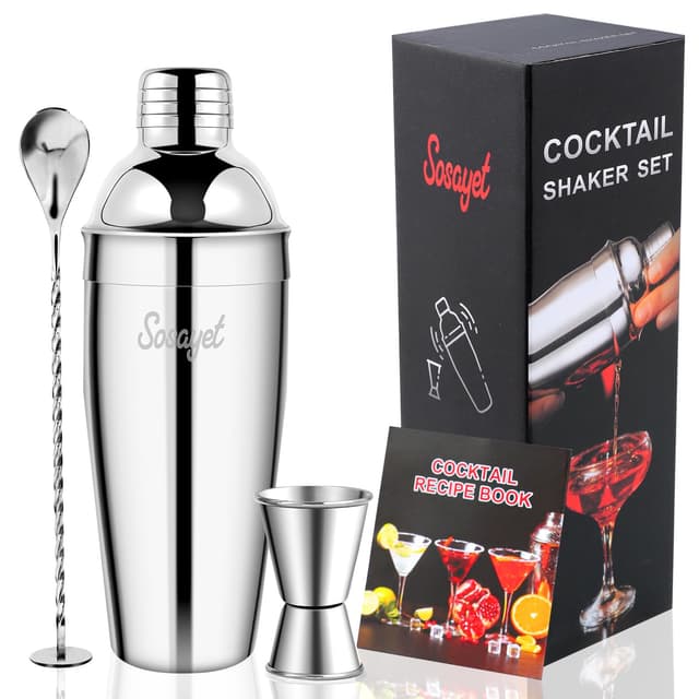 🍹🎁 Sosayet Cocktail Shaker 750 mL, 3-teiliges Edelstahl Cocktail Set - Premium Barkeeper Set 🎉