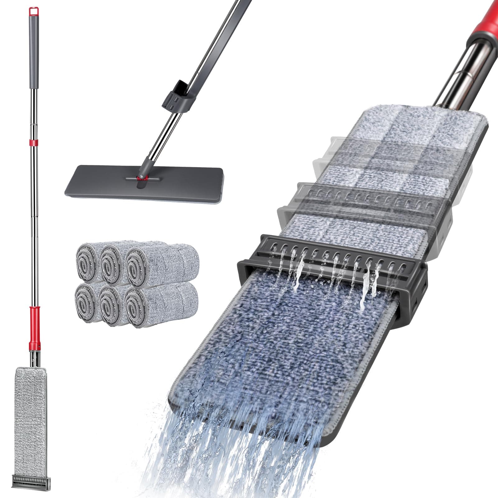 🧹 Flachmopp mit Auswringfunktion, Masthome Bodenwischer Set mit 147cm Edelstahlgriff 🧼
