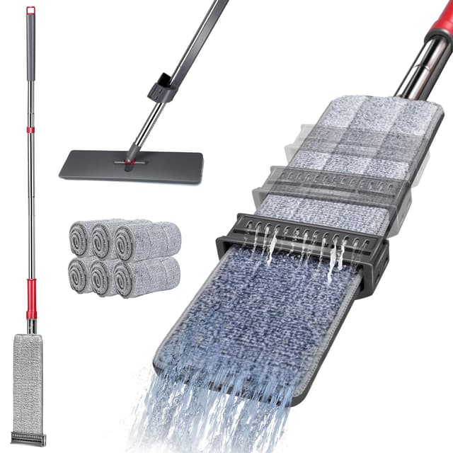 🧹 Flachmopp mit Auswringfunktion, Masthome Bodenwischer Set mit 147cm Edelstahlgriff 🧼