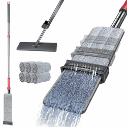 🧹 Flachmopp mit Auswringfunktion, Masthome Bodenwischer Set mit 147cm Edelstahlgriff 🧼 Angebot bei HelloDeals