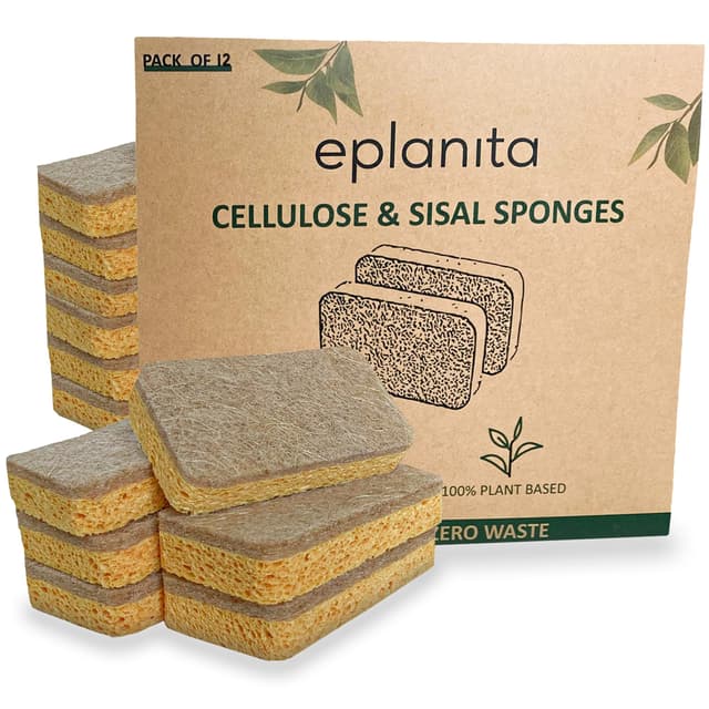 Eplanita Natur Zelluloseschwamm und Sisalschwamm (12er-Pack) - Bio Reinigungsschwamm
