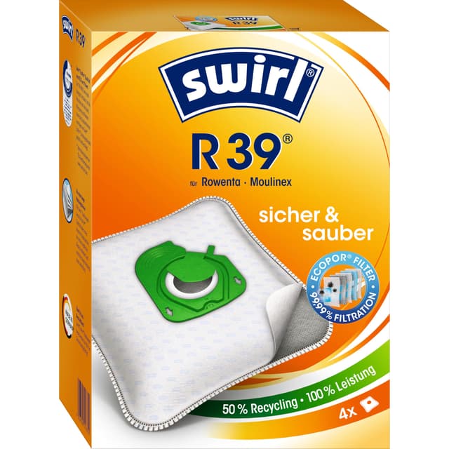 🌿🌪️ Swirl R 39 EcoPor Staubsaugerbeutel für Rowenta, Moulinex, 4 Beutel, Natur R39 EcoPor - 50% Recycling, 100% Leistung!