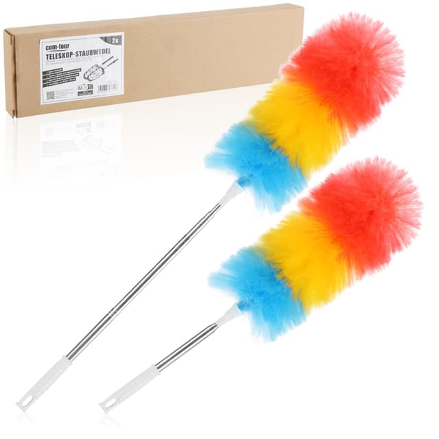 🌈 com-four® 2X Staubwedel mit Teleskopstiel - Staubwischer extra lang und ausziehbar