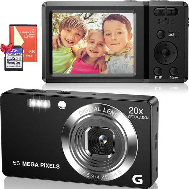 📸 Digitalkamera 56MP 4K FHD Fotoapparat 20X Digitalzoom Fotokamera 2,7" LCD Tragbare Kompaktkamera Schwarz